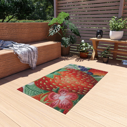 Berry Delight: Sun-Kissed Strawberries Fields Meet Embroidered Style Strawberry Patterns - Outdoor Rug