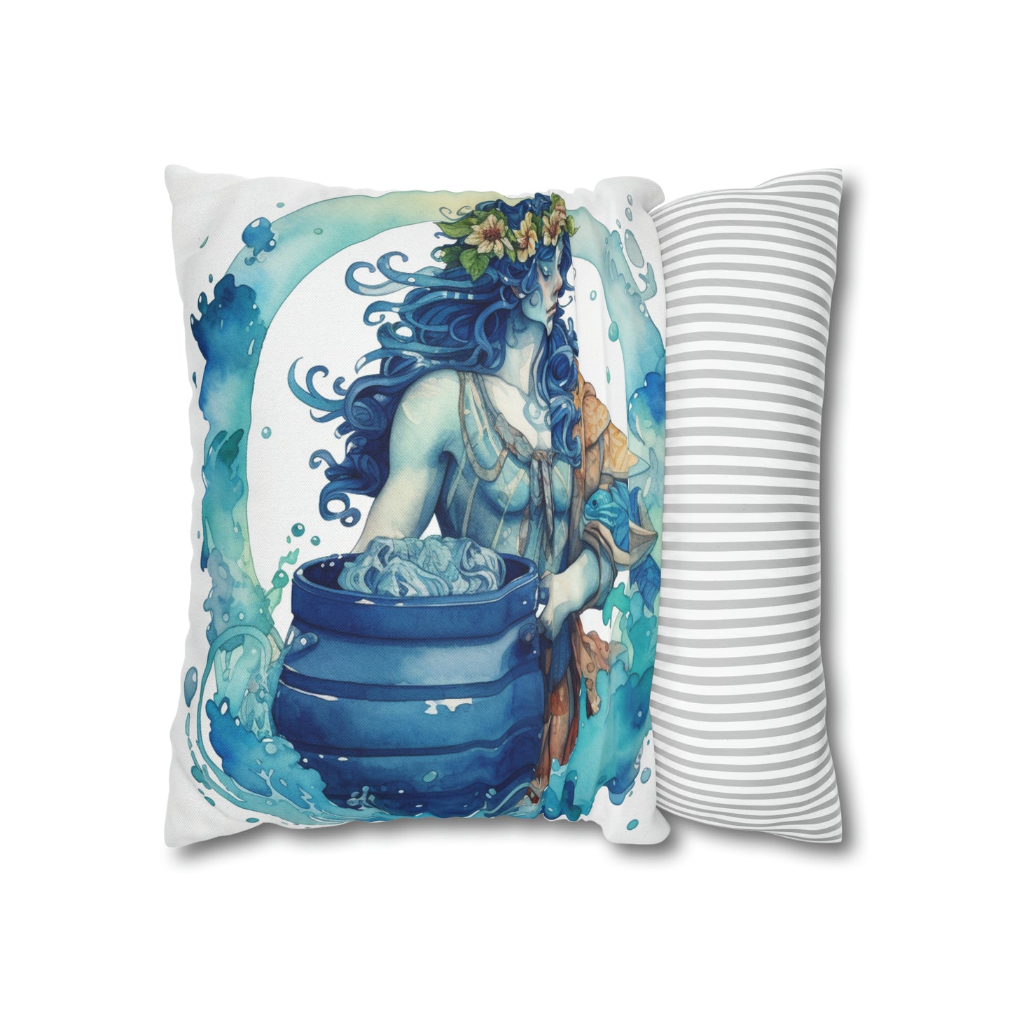 Artistic Aquarius Zodiac - Watercolor Water-Bearer Depiction - Spun Polyester Square Pillow Case