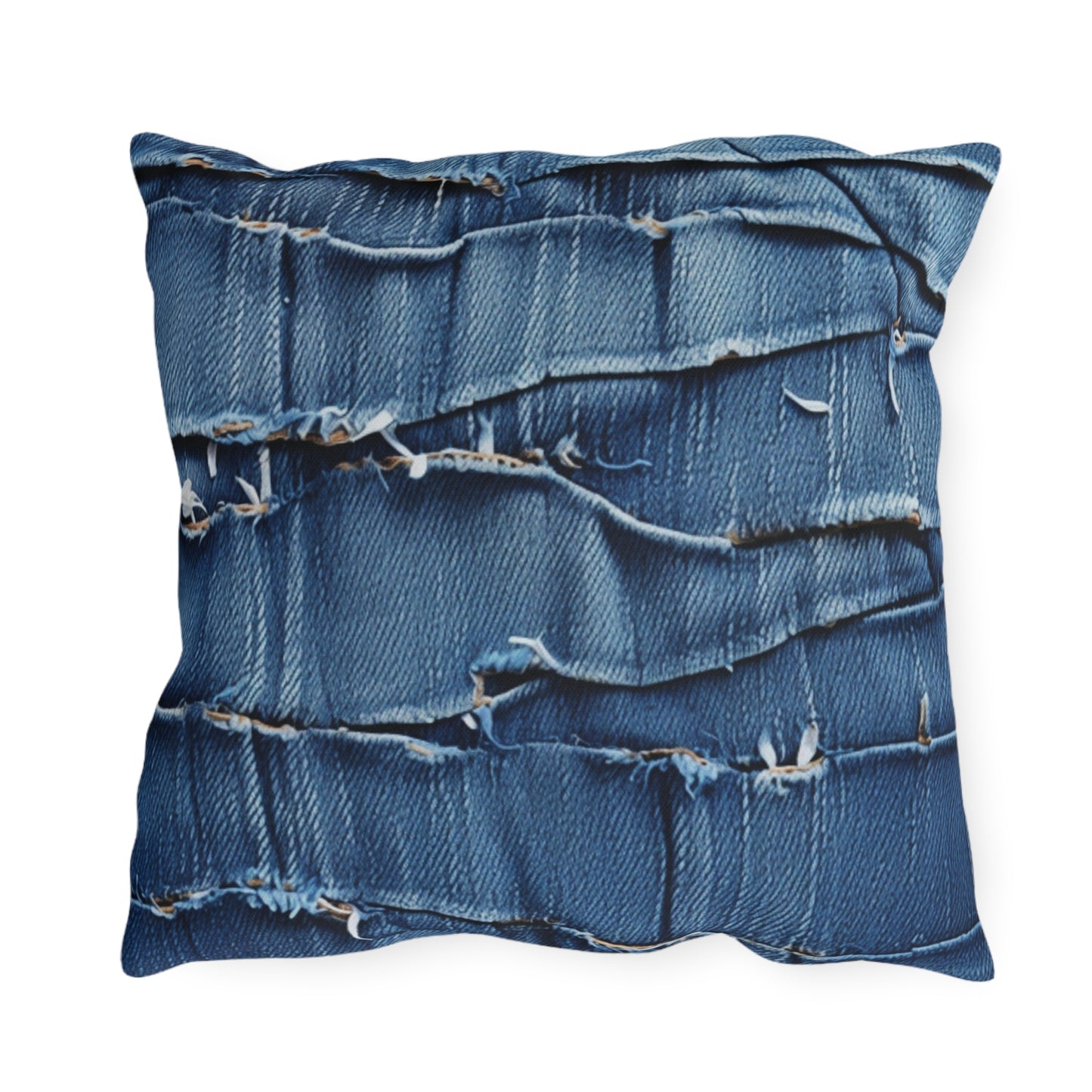 Midnight Blue Distressed Denim: Rugged, Torn & Stylish Design - Outdoor Pillows