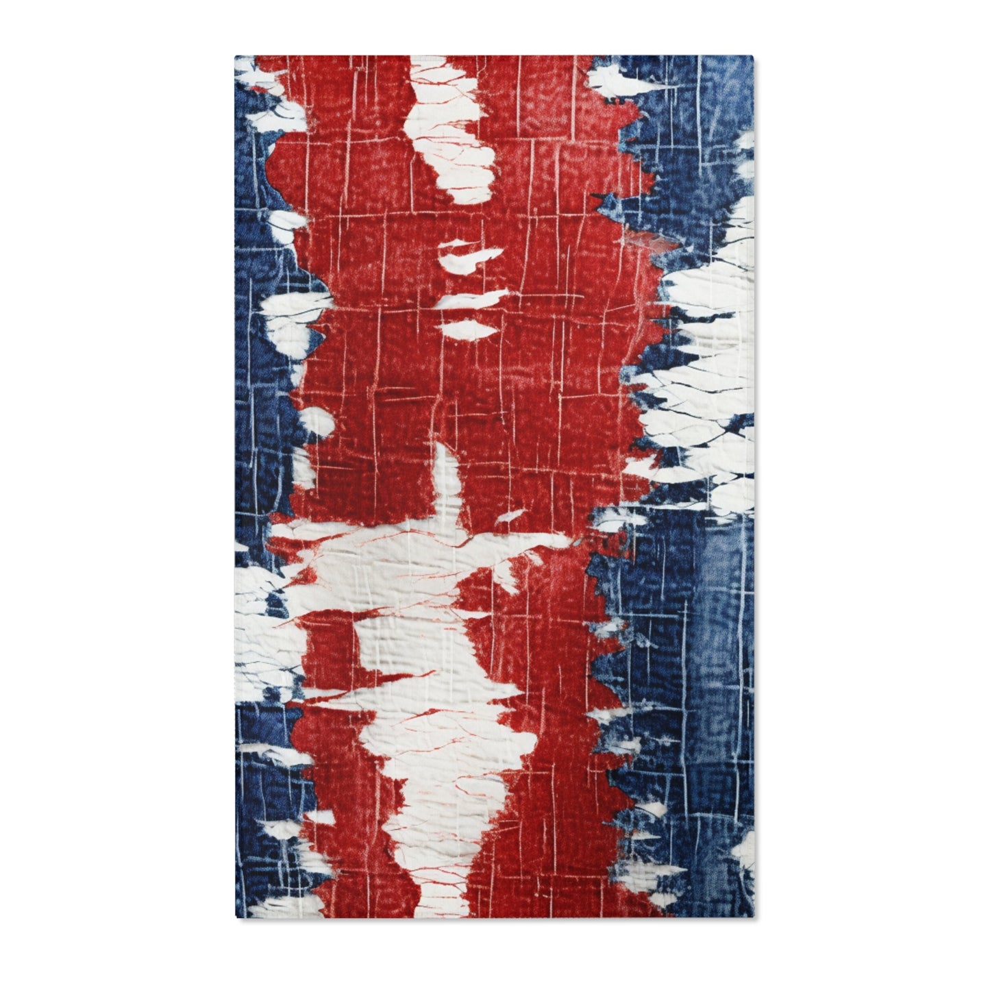 Patriotic Red, White & Blue: Distressed Denim-Style, Torn Fabric - Area Rugs