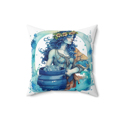 Artistic Aquarius Zodiac - Watercolor Water-Bearer Depiction - Spun Polyester Square Pillow