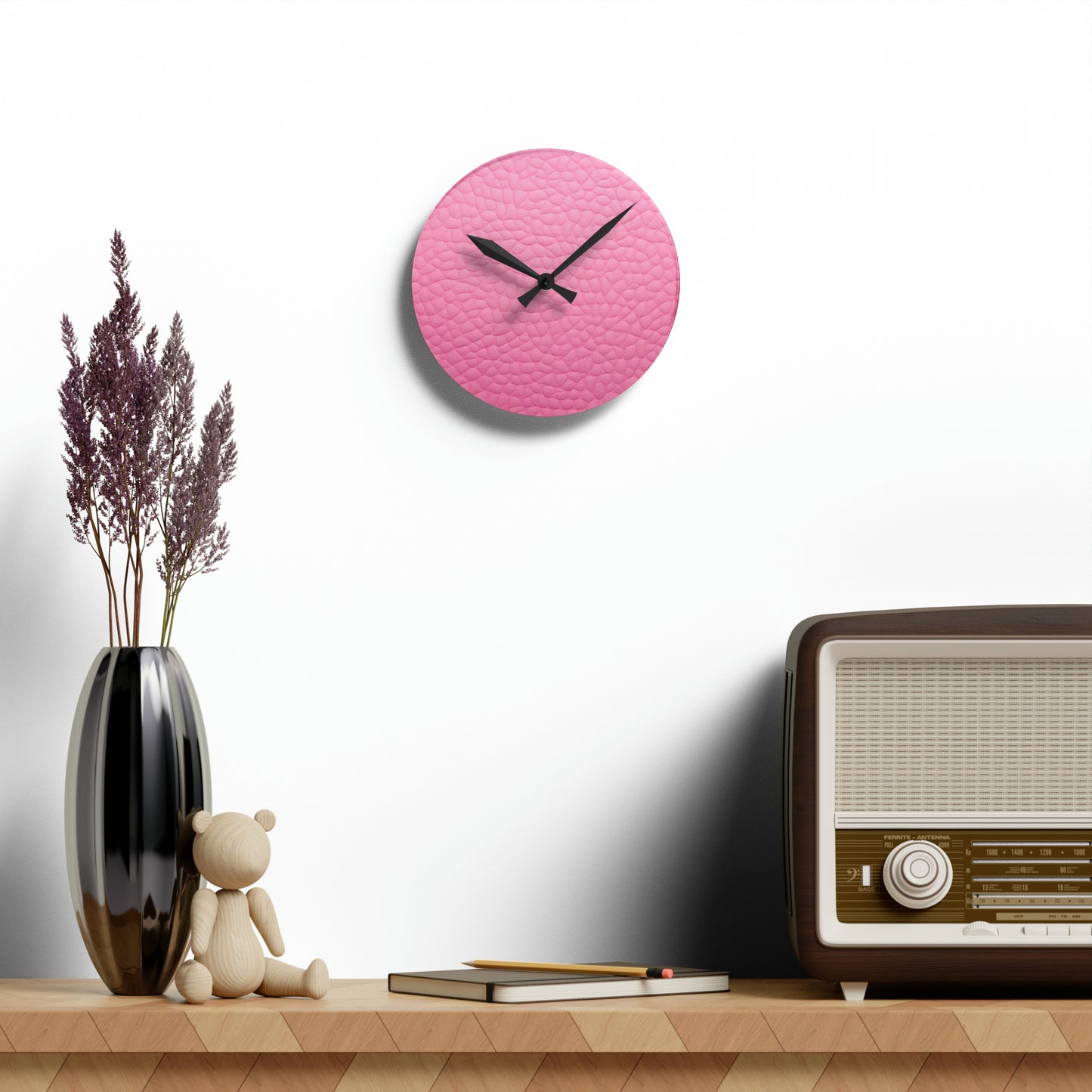 Pink Leather Design - Acrylic Wall Clock