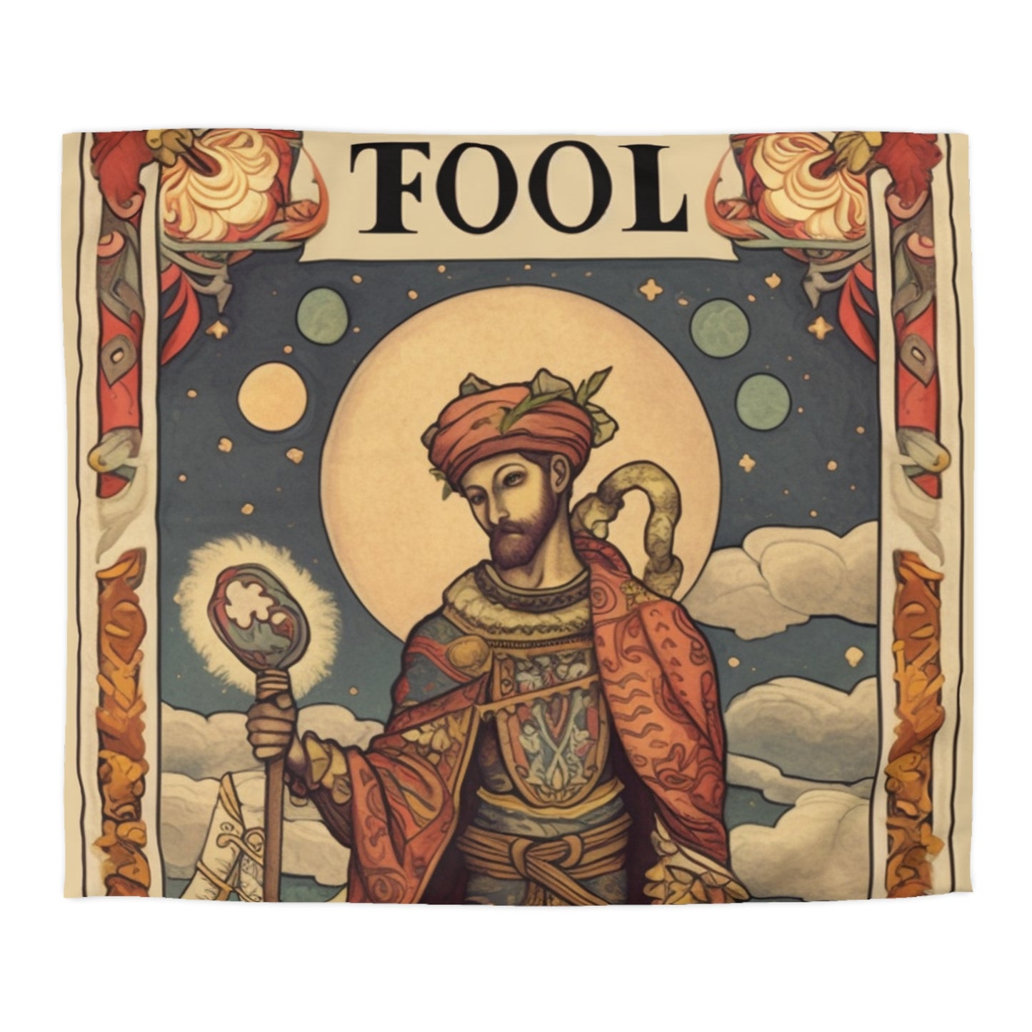 Expressive Tarot - 'The Fool' Card Artistic Reading Symbol - Microfiber Duvet Cover