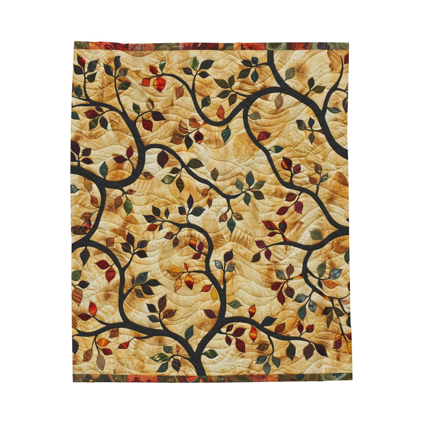 Boho Earthy Vines Graphic Quilt - Velveteen Plush Blanket