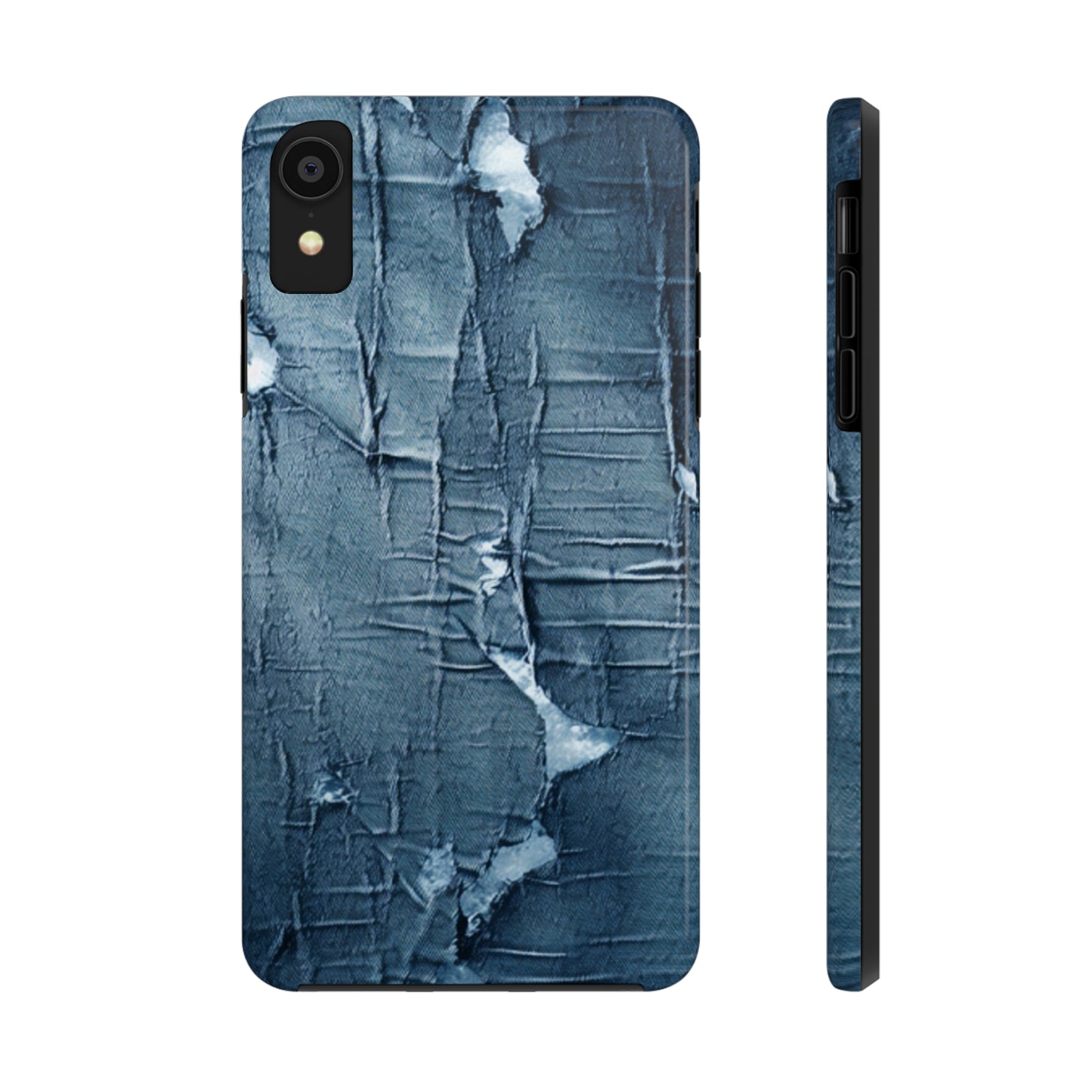 Distressed Blue Denim-Look: Edgy, Torn Fabric Design - Tough Phone Cases