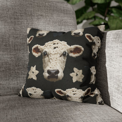 Crochet Cow Pattern Farm Animal Fabric Style - Spun Polyester Square Pillow Case