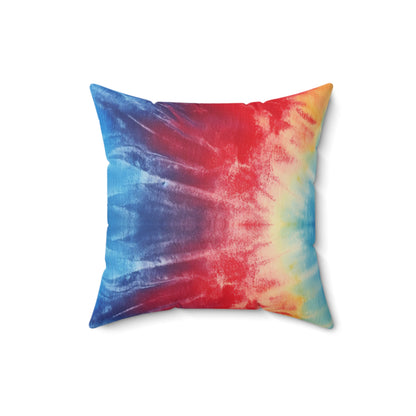 Rainbow Tie-Dye Denim: Vibrant Multi-Color, Fabric Design Spectacle - Spun Polyester Square Pillow