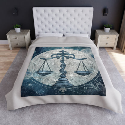 Blue Tones Libra Zodiac Cosmic Astro - Balance Scale & Symbols - Crushed Velvet Blanket