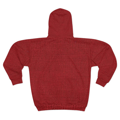 Rojo rubí atrevido: estilo de tela apasionado, inspirado en la mezclilla - Sudadera con capucha unisex con cremallera (AOP)