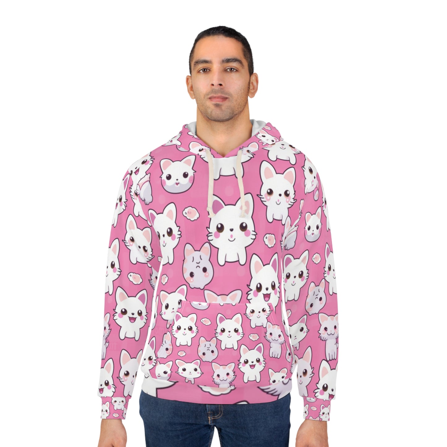 Adorable Cartoon-Style Anime Kitten, Cat, Kitty Pattern - Cute and Colorful - Unisex Pullover Hoodie (AOP)