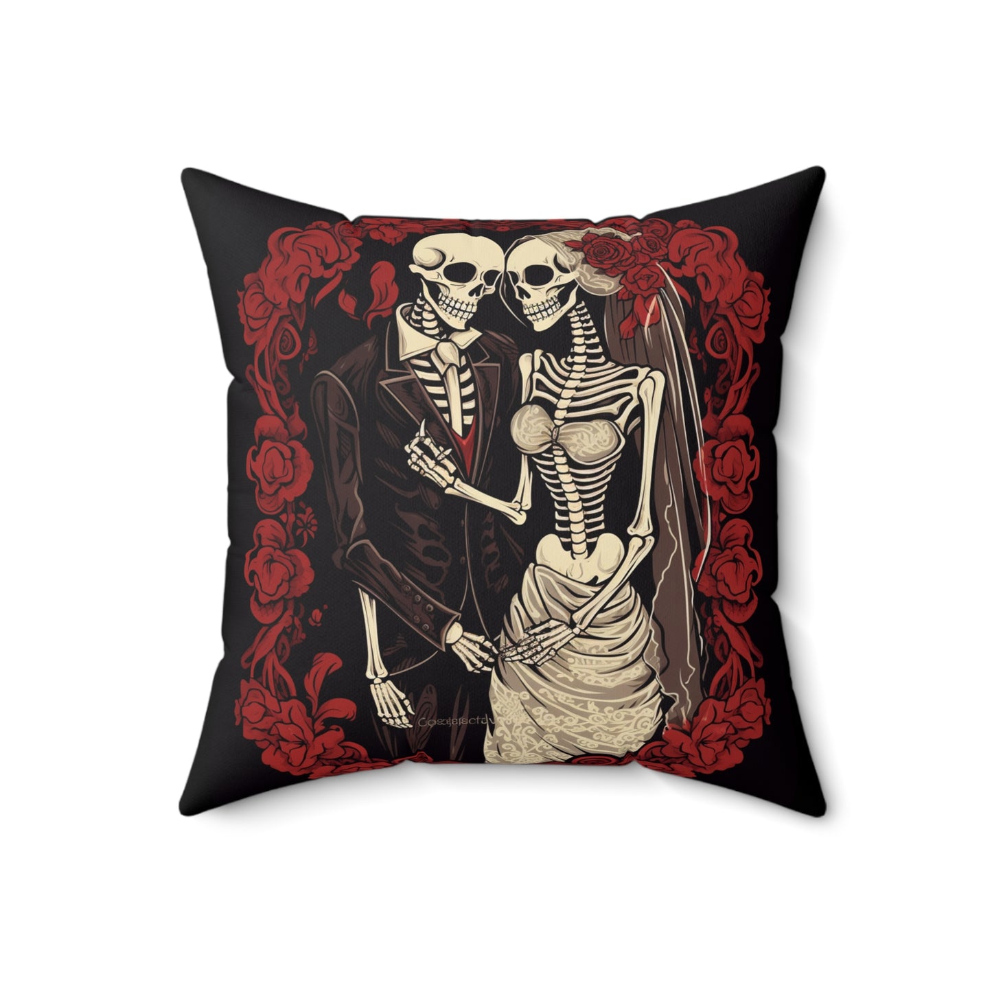 Halloween Wedding Bride & Groom Love - Holiday Festive - Spun Polyester Square Pillow