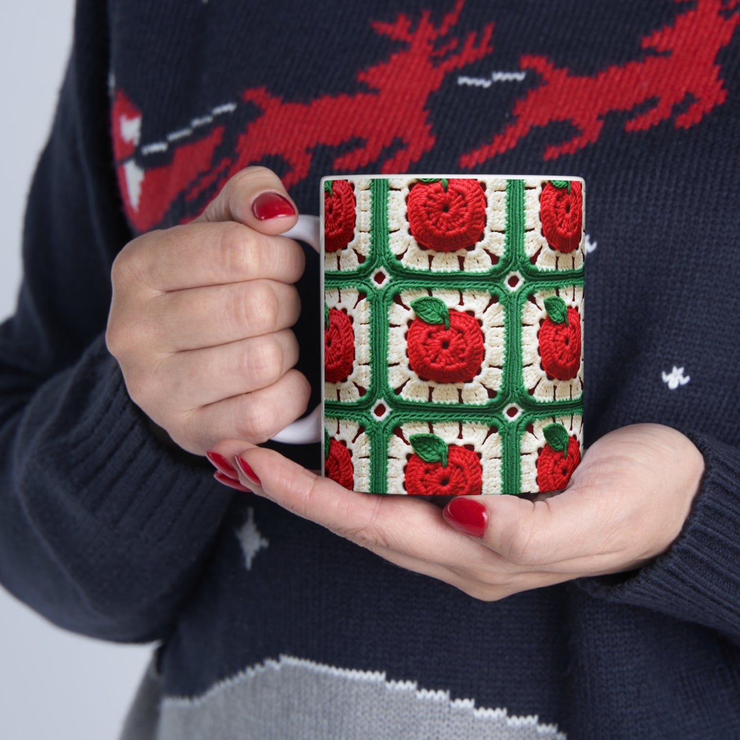 Apple Granny Square Crochet Pattern: Wild Fruit Tree, Delicious Red Design - Ceramic Mug 11oz