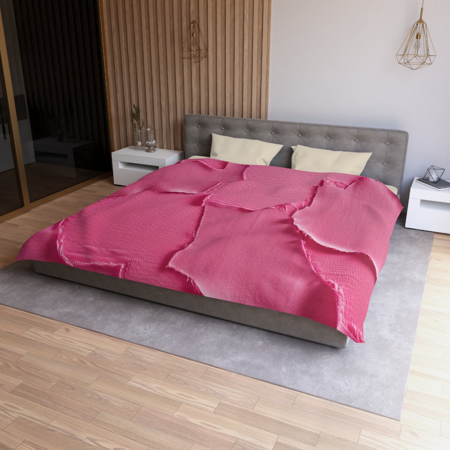 Distressed Neon Pink: Edgy, Ripped Denim-Inspired Doll Fabric - Microfiber Duvet Cover