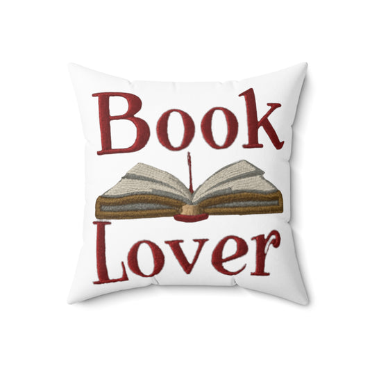 Open Book Embroidery Art: Book Lover Text for Avid Readers - Spun Polyester Square Pillow