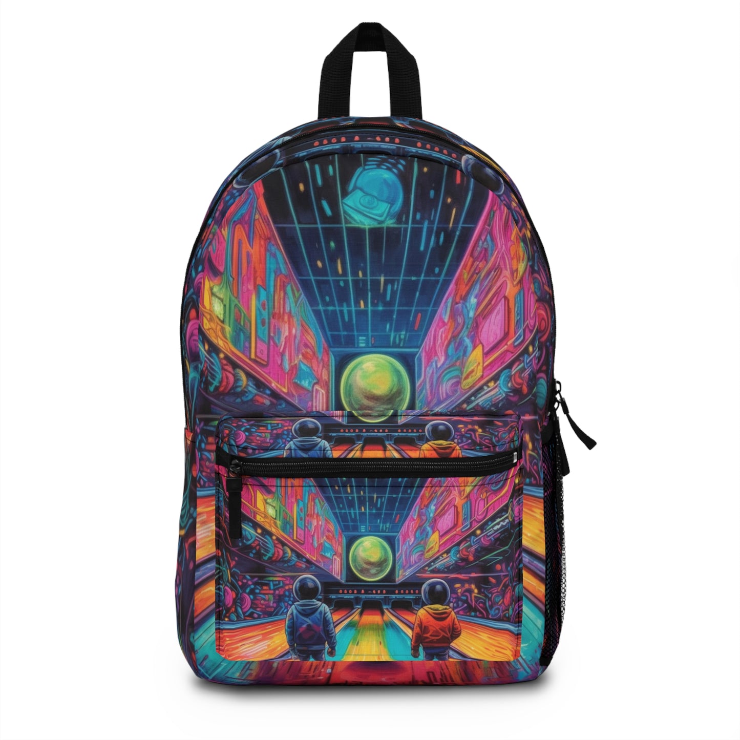 Trippy Bowling Alley: Retro-Futuristic Pin Strike Zone - Backpack