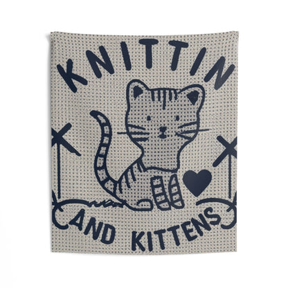 Knittin with Kittens: Cat Lover's Knitting Joy - Indoor Wall Tapestries