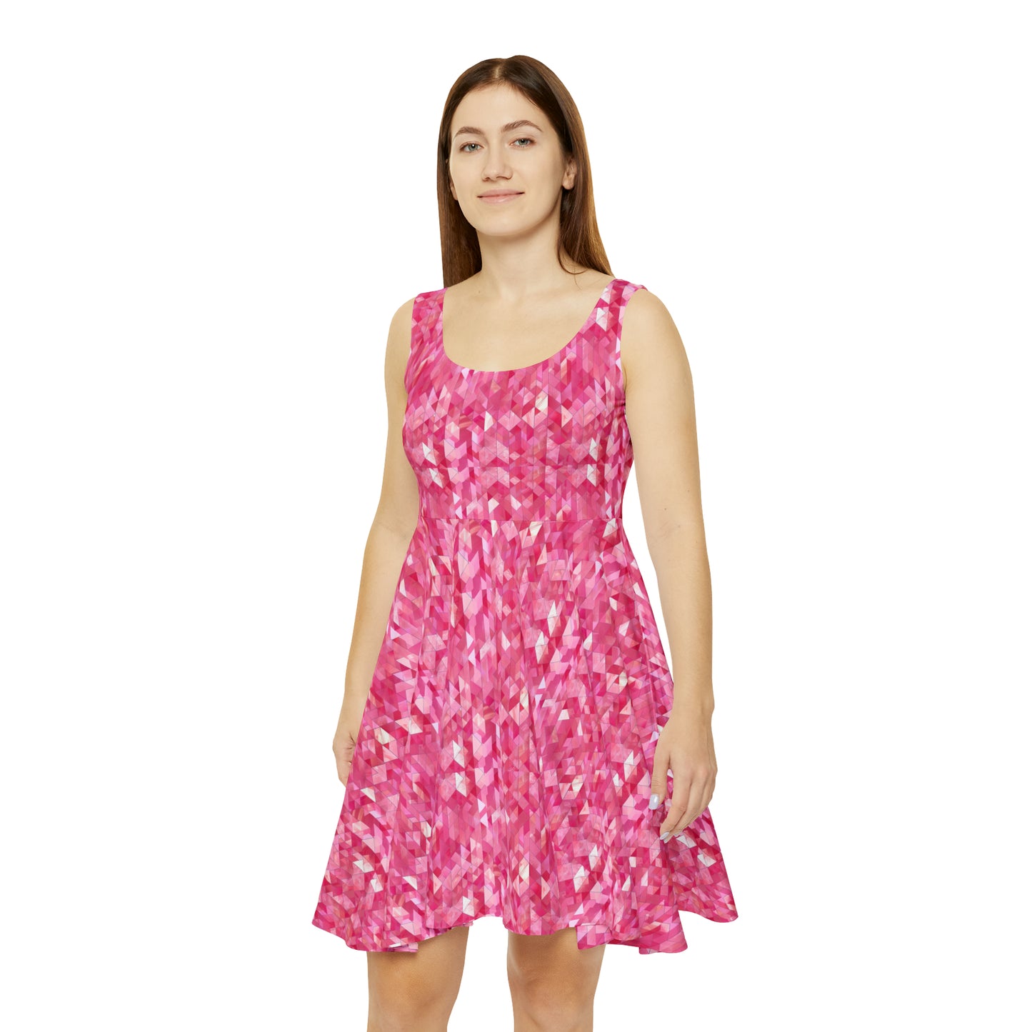 Womens 90's Style Pink Modern Geo - Women's Skater Dress (AOP)