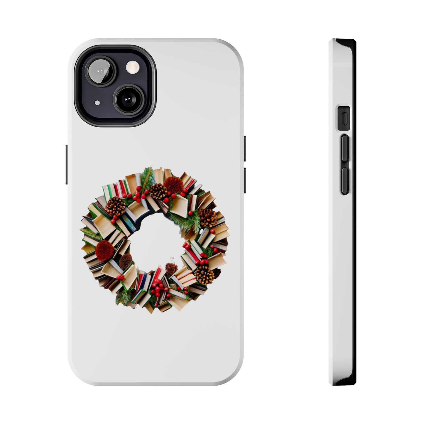 Holiday Book Wreath: Festive Literary Book Lover & Christmas Pinecone Arrangement - Tough Phone Cases