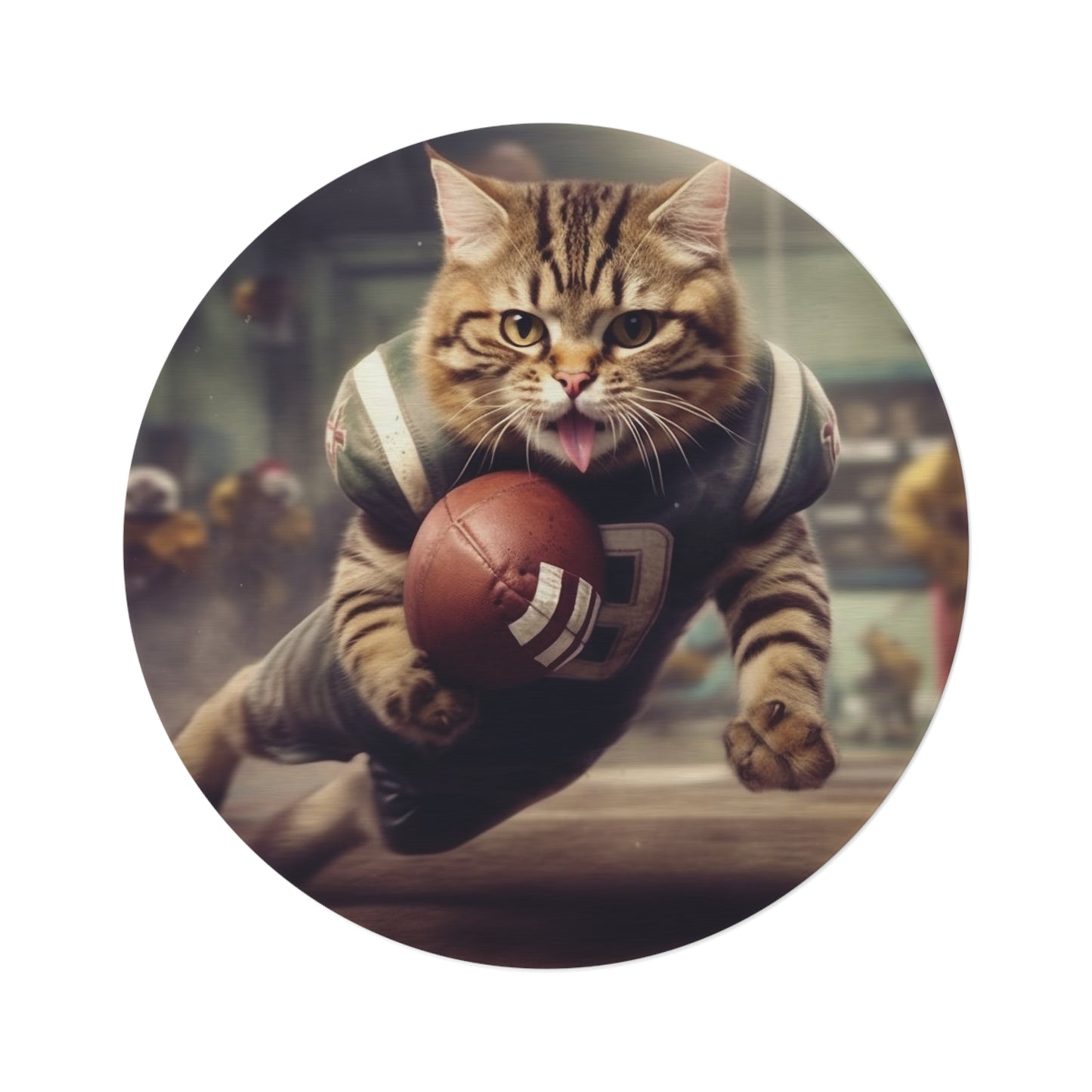 Football Field Felines: Kitty Cats in Sport Tackling Scoring Game Position - Round Rug