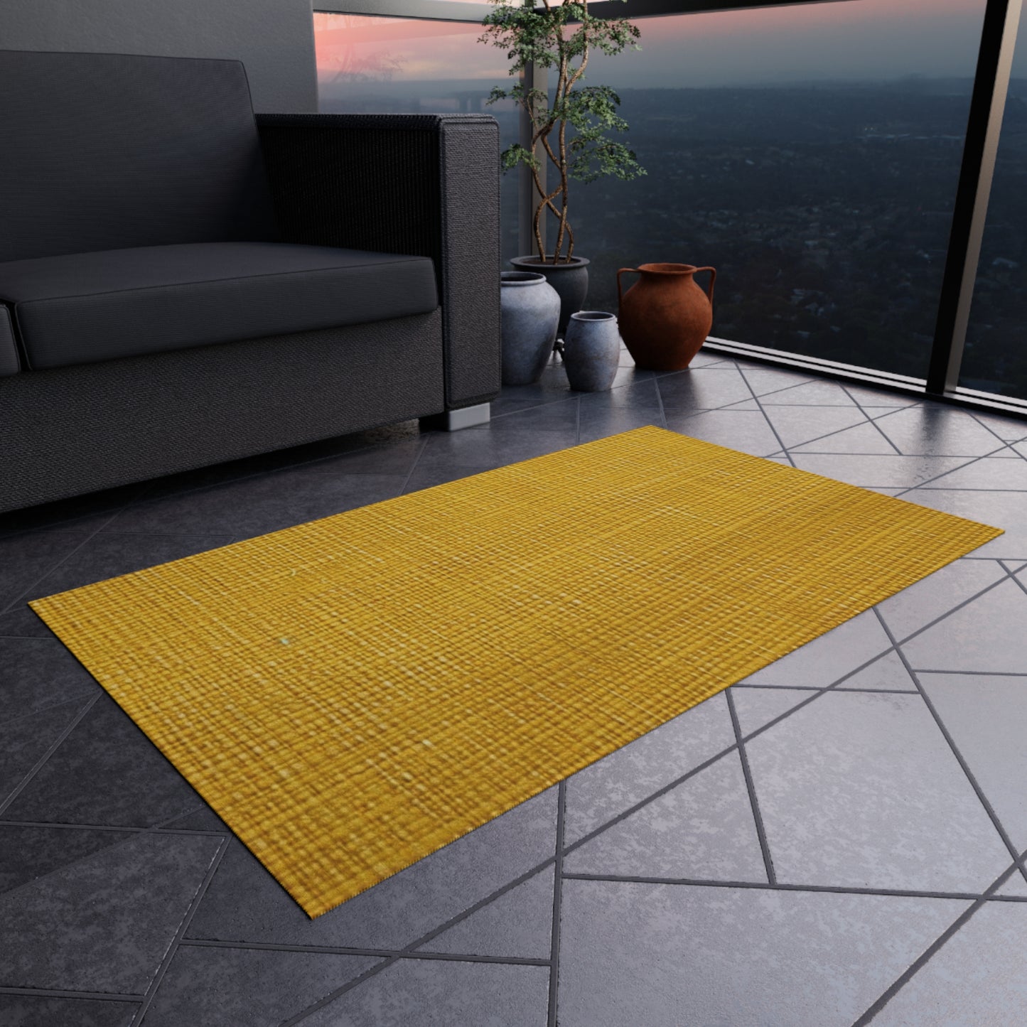 Radiant Sunny Yellow: tela veraniega inspirada en la mezclilla - Alfombra para exteriores 