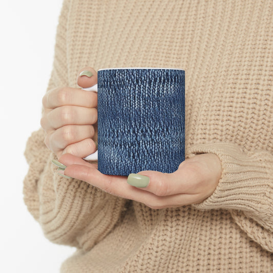 Indigo blue jean Denim Design Pattern Style - Ceramic Mug 11oz