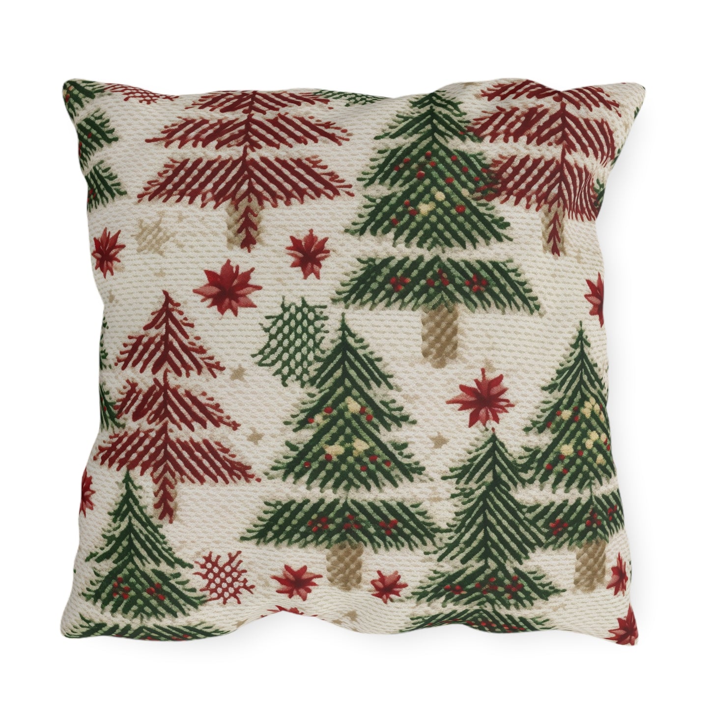 Embroidered Christmas Winter, Festive Holiday Stitching, Classic Seasonal Design - Outdoor Pillows