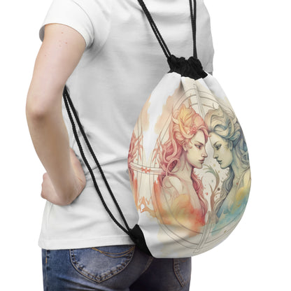 Pastel Gemini Astrology Art - Twins Symbol, Light Color - Drawstring Bag