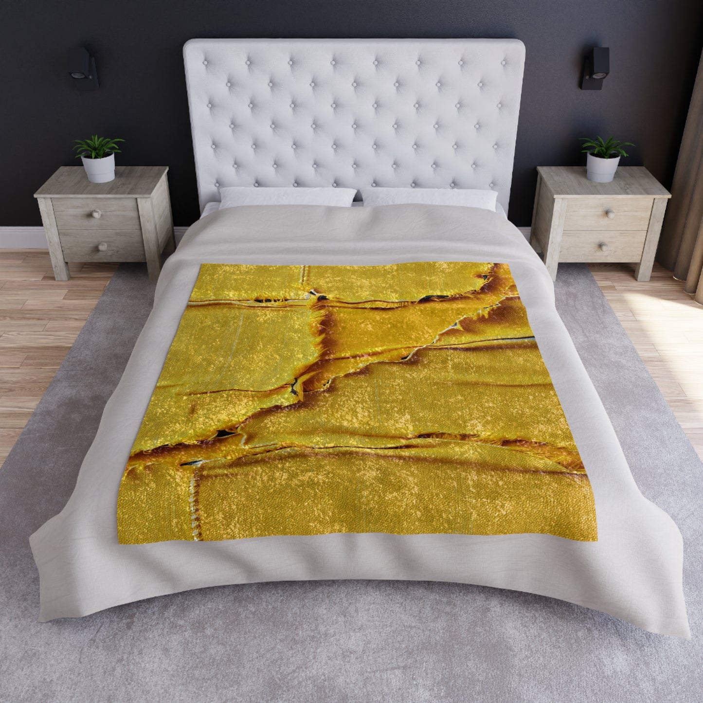 Banana Yellow Lemon: Bold Distressed, Denim-Inspired Fabric - Crushed Velvet Blanket