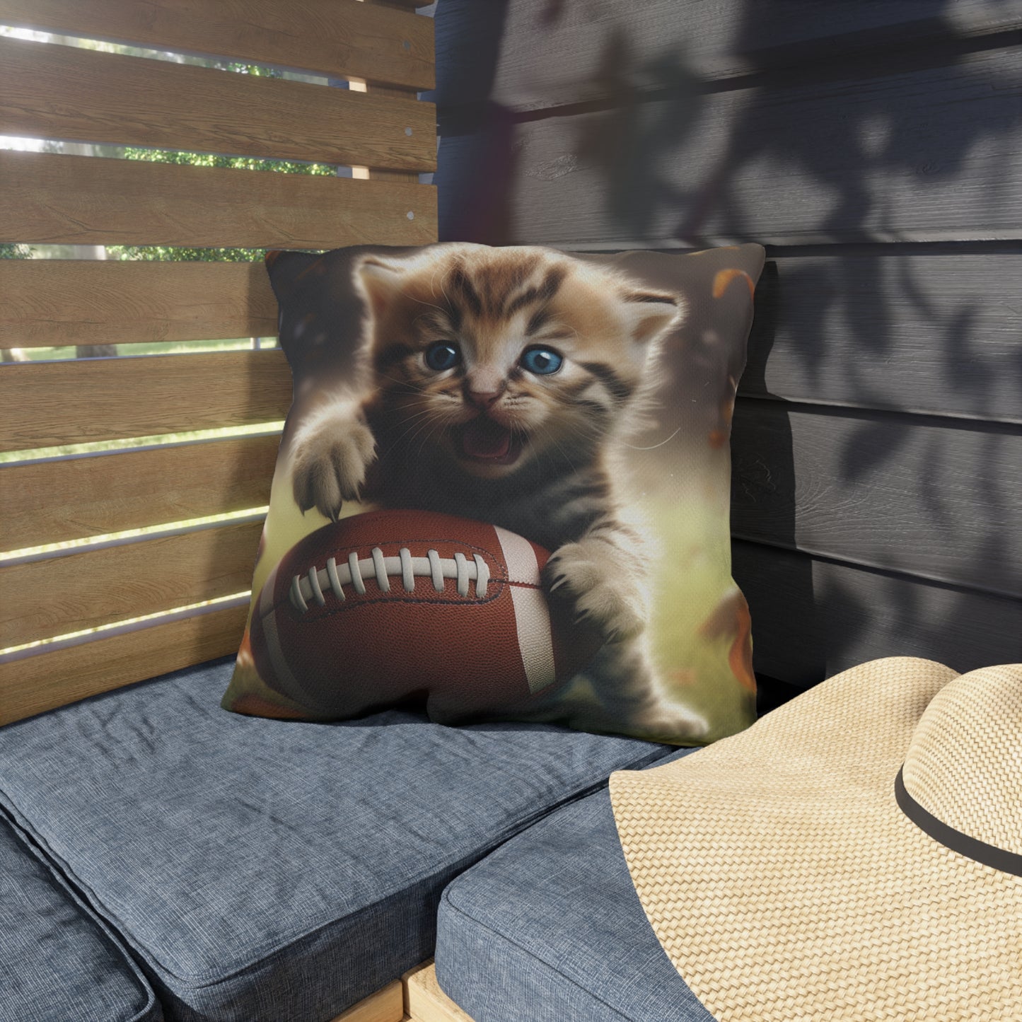 Football Kitten Touchdown: Tabby's Winning Play Sport Game - Outdoor Pillows