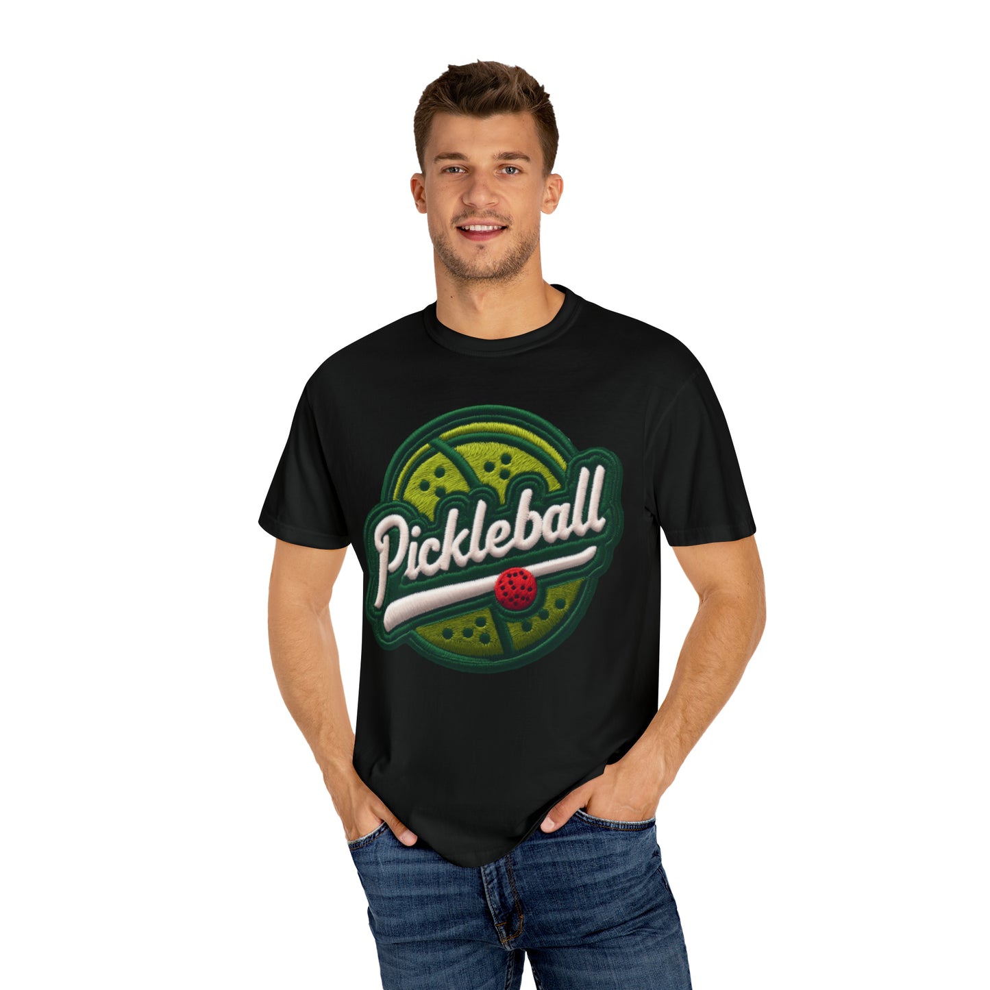 Pickleball Sport Embroider - Chenille Patch Badge - Unisex Garment-Dyed T-shirt