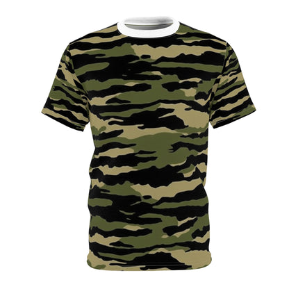 Camuflaje de rayas de tigre: estilo militar - Camiseta unisex cortada y cosida (AOP) 