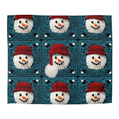 Snowman Crochet Craft, Festive Yuletide Cheer, Winter Wonderland - Microfiber Duvet Cover