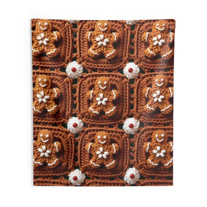 Gingerbread Man Crochet, Classic Christmas Cookie Design, Festive Yuletide Craft. Holiday Decor - Indoor Wall Tapestries