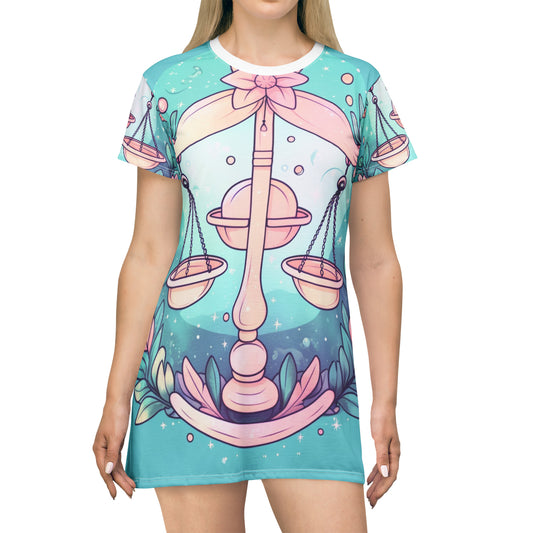 Libra Astrology - Soft Lighting & Pastel Zodiac Sign Symbol - T-Shirt Dress (AOP)