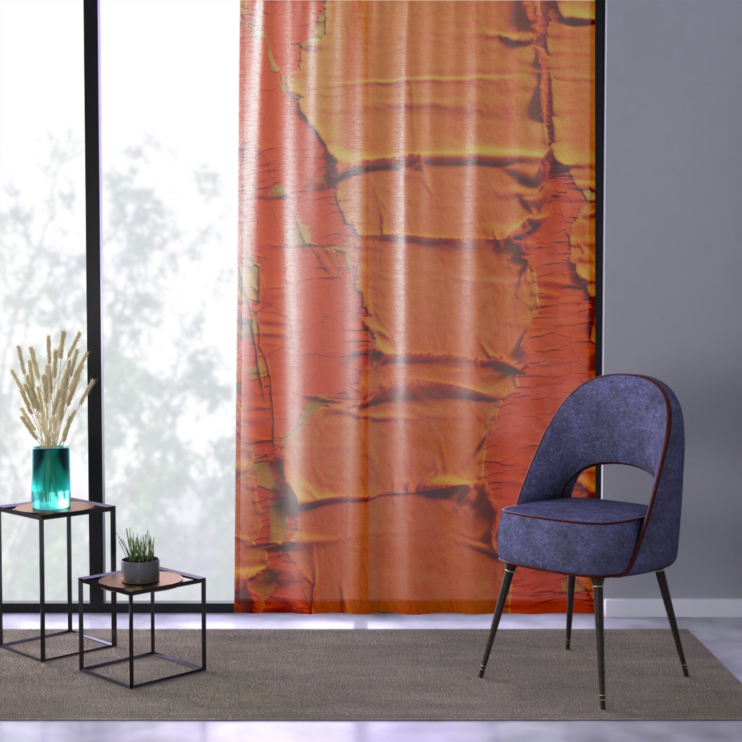 Fiery Citrus Orange: Edgy Distressed, Denim-Inspired Fabric - Window Curtain