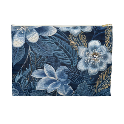 Flower Blossom Embroidery Floral on Denim Style - Accessory Pouch