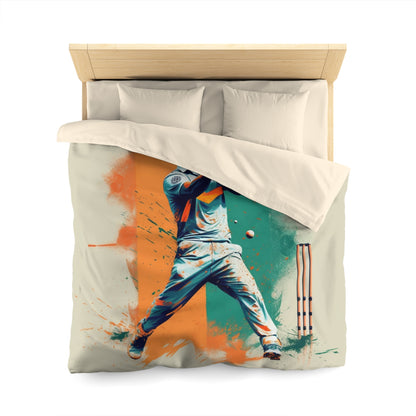 Cricket Batsman, Ball Strike, Indian Flag Color Background - Street Style - Microfiber Duvet Cover