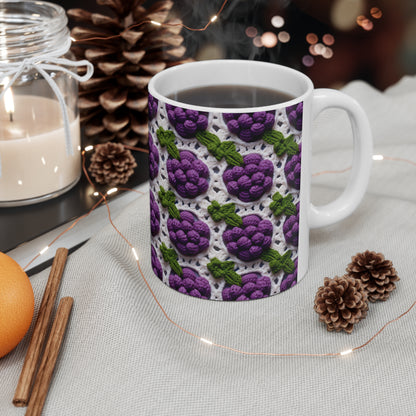 Crochet Grapes Pattern - Granny Square Design - Fresh Fruit Pick - Orchard Purple Snack Food - Ceramic Mug 11oz