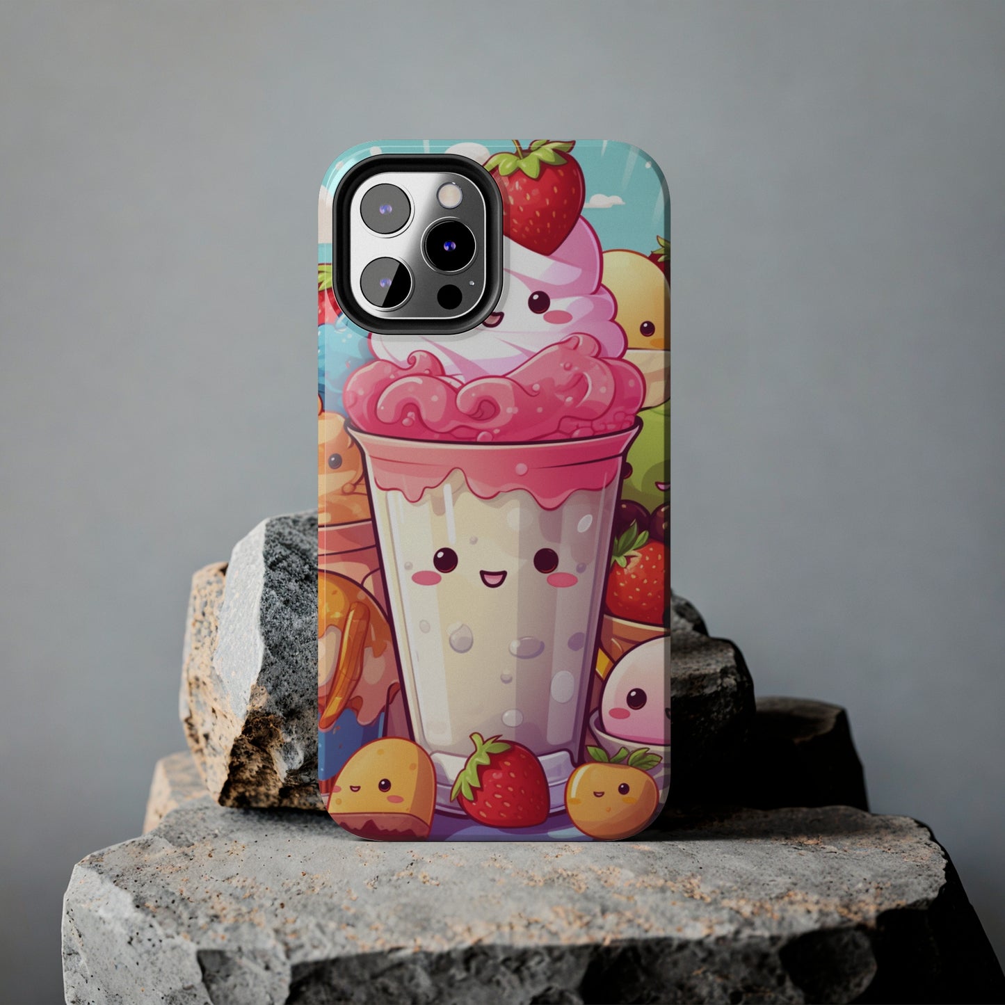 Strawberry Japan Milkshake - Kawaii Dessert Delight - Sweet Berry Anime Character - Tough Phone Cases