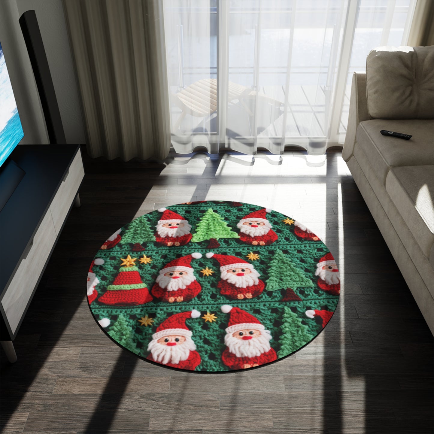 Santa Claus Crochet Pattern, Christmas Design, Festive Holiday Decor, Father Christmas Motif. Perfect for Yuletide Celebration - Round Rug