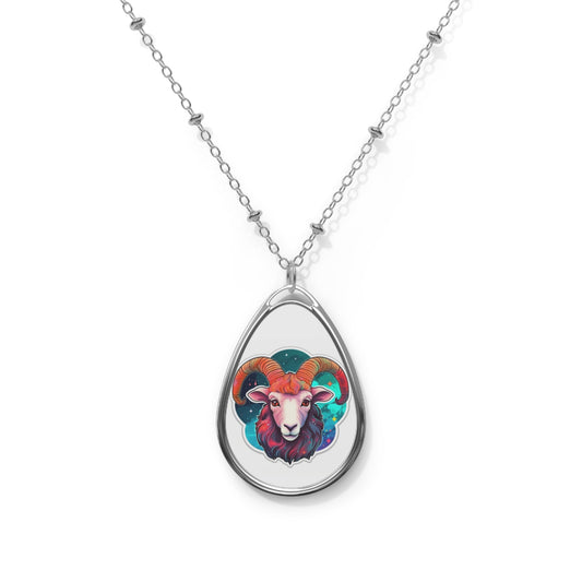 Aries Zodiac Sign - Vivid & Bright Color Cosmic Astrology Symbol - Oval Necklace