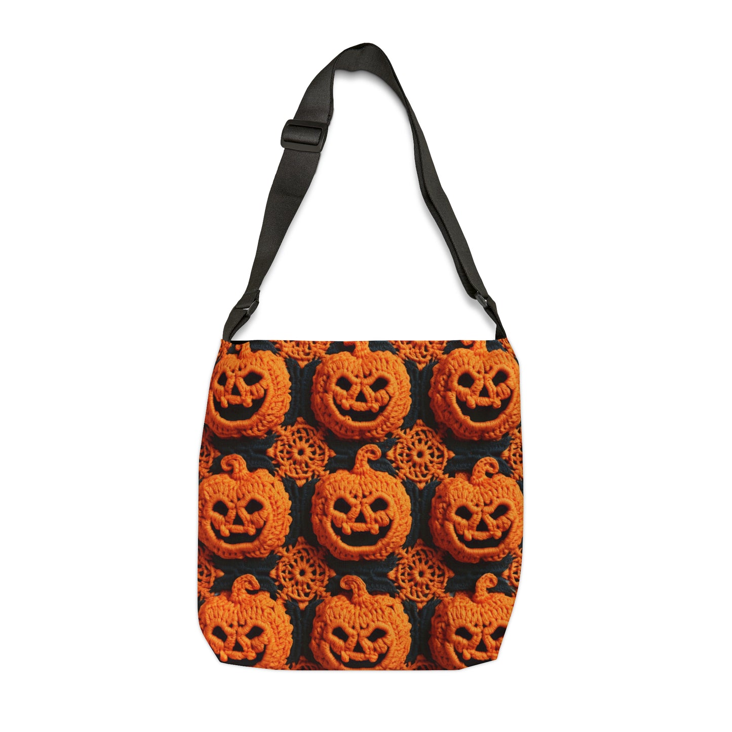 Halloween Crochet Pumpkin Scary Horror Festive Holiday Pattern - Adjustable Tote Bag (AOP)