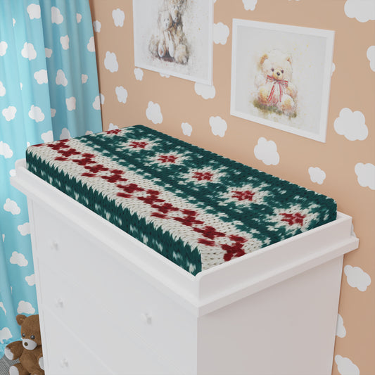 Christmas Knit Crochet Holiday, Festive Yuletide Pattern, Winter Season - Baby Changing Pad Cover