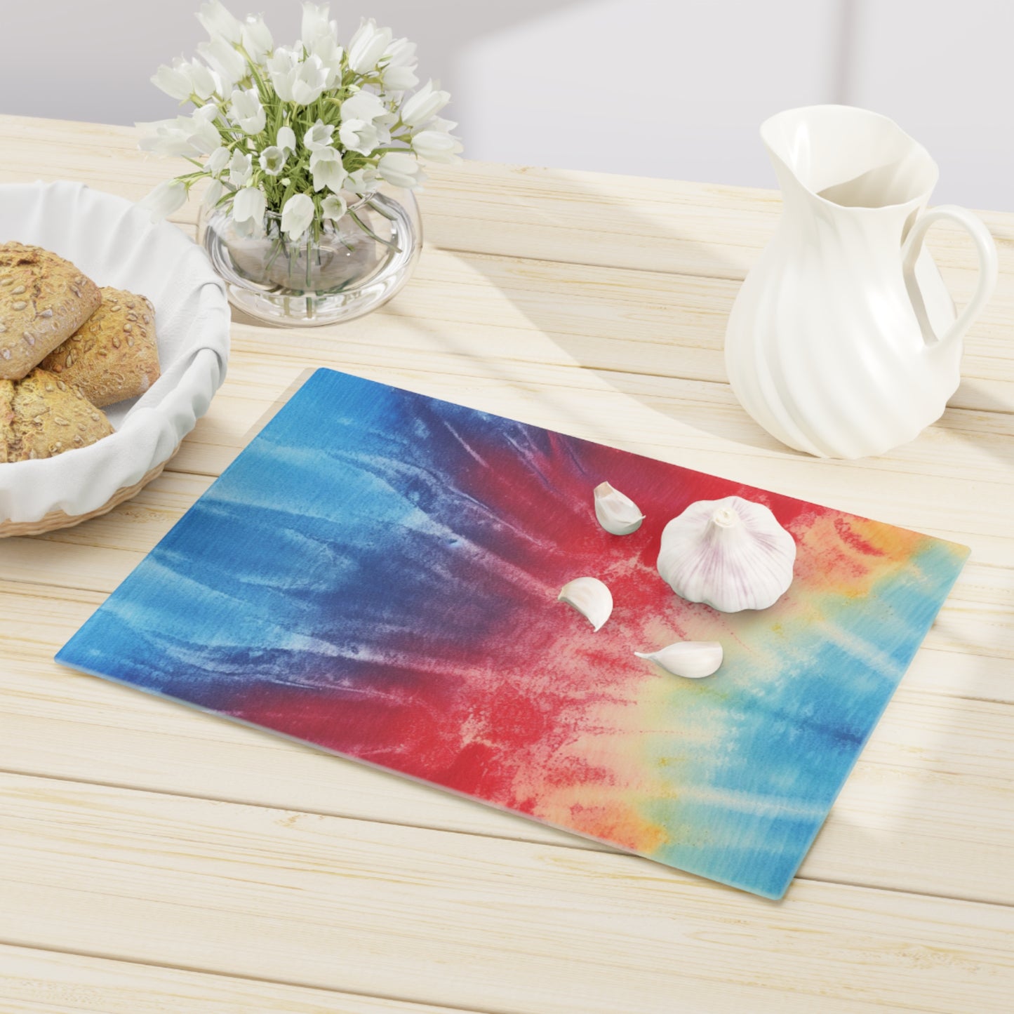 Rainbow Tie-Dye Denim: Vibrant Multi-Color, Fabric Design Spectacle - Cutting Board