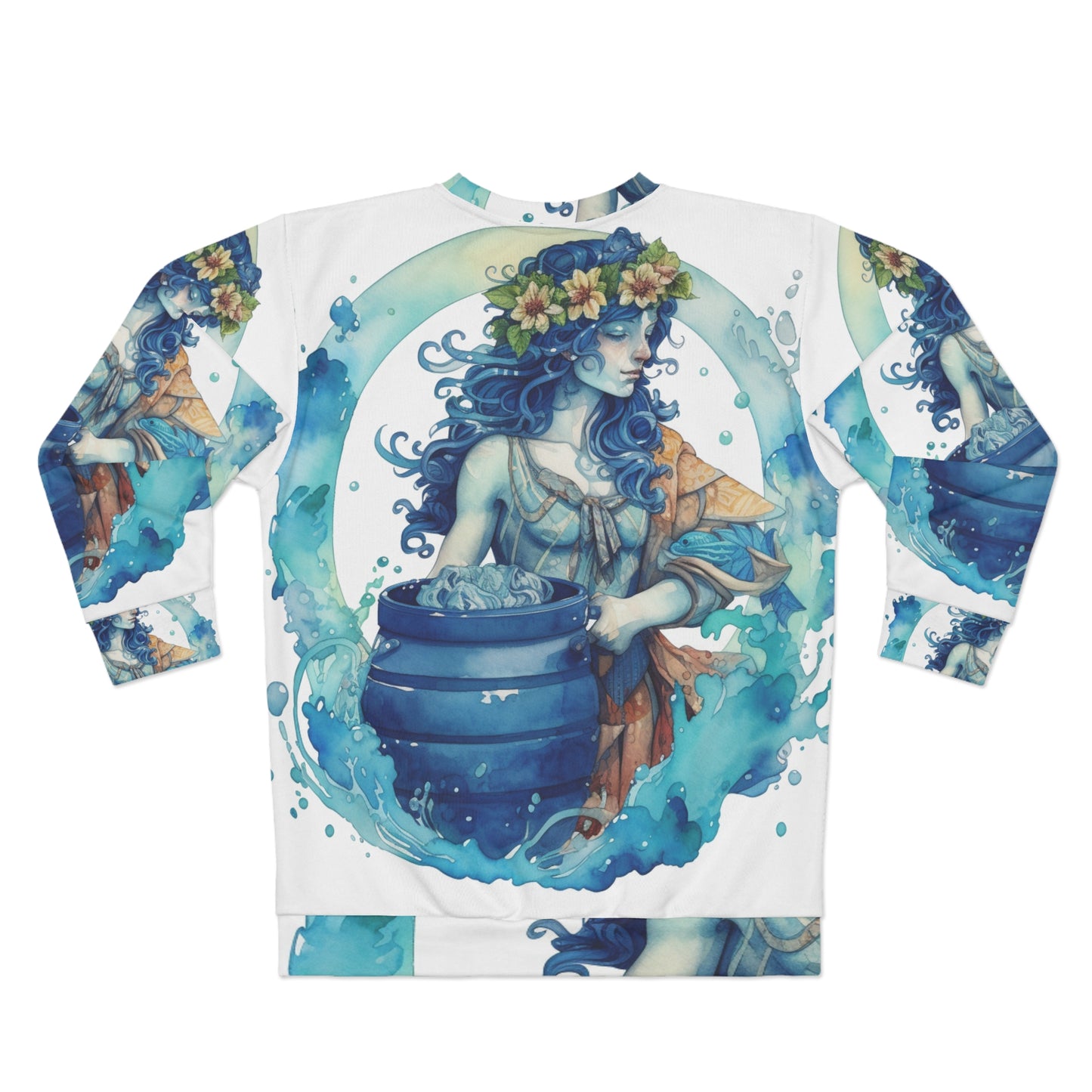 Zodíaco artístico de Acuario - Representación del portador de agua en acuarela - Sudadera unisex (AOP) 