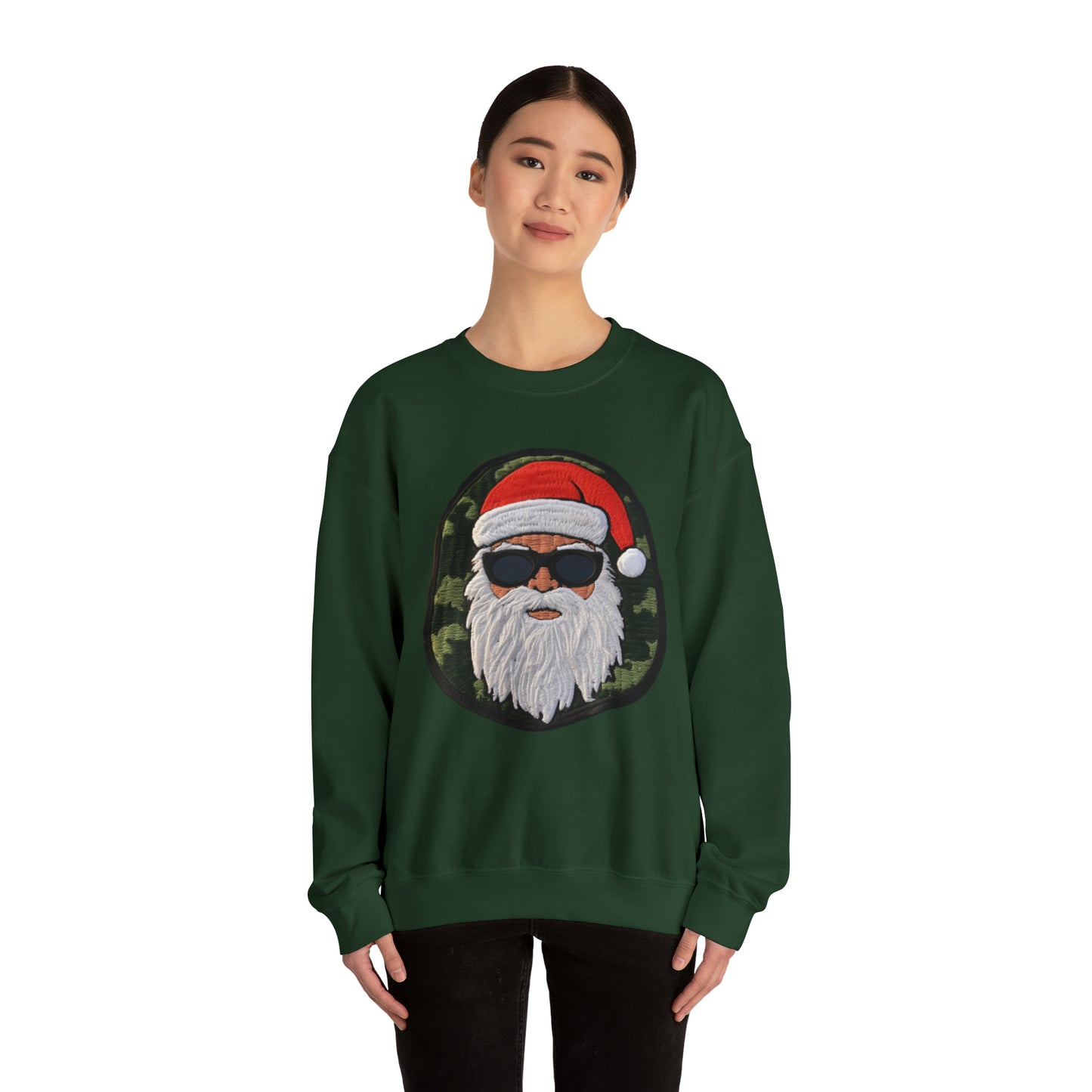 Military Santa Camo Patch - Marine Christmas Chenille Badge - Festive Decor - Unisex Heavy Blend™ Crewneck Sweatshirt