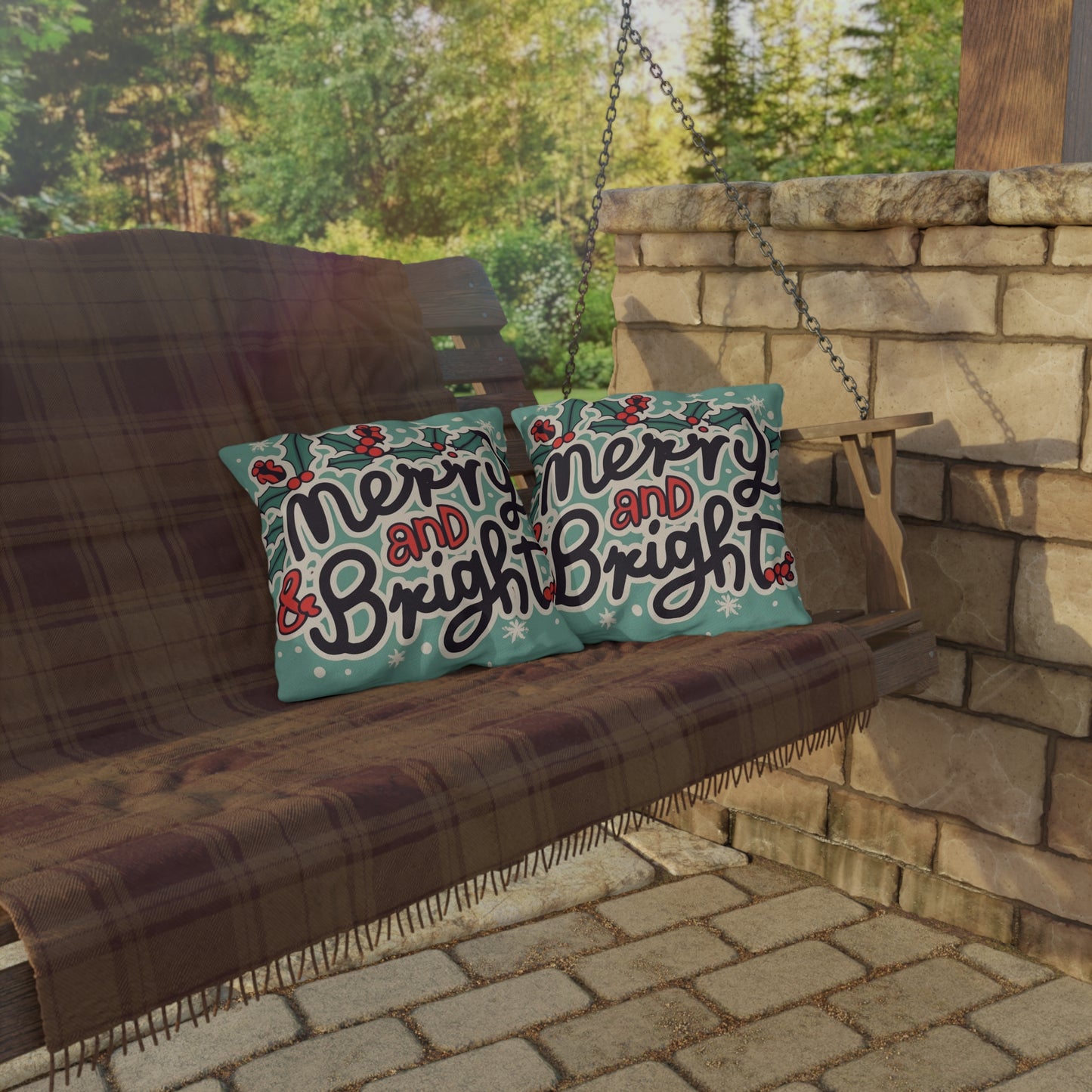 Merry and Bright Christmas Theme Holiday - Outdoor Pillows