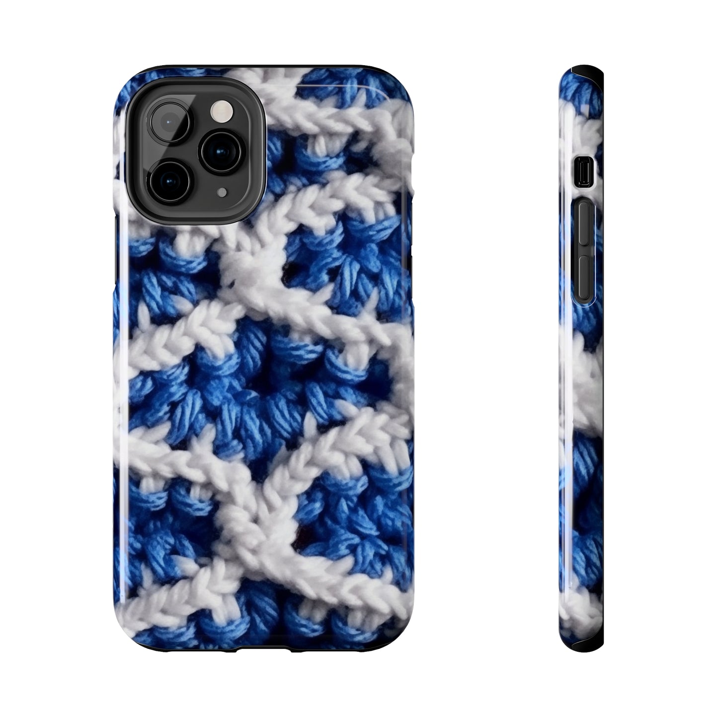 Blueberry Blue Crochet, White Accents, Classic Textured Pattern - Tough Phone Cases