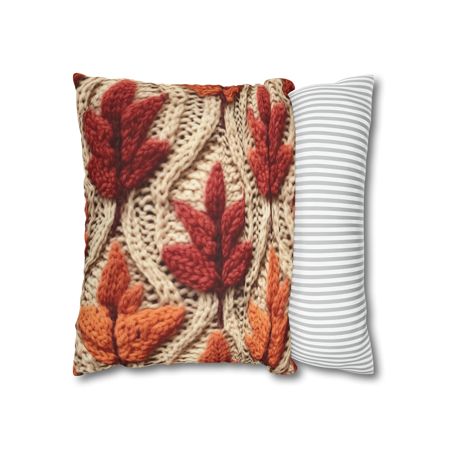 Crochet Fall Leaves: Harvest Rustic Design - Golden Browns -Woodland Maple Magic - Spun Polyester Square Pillow Case