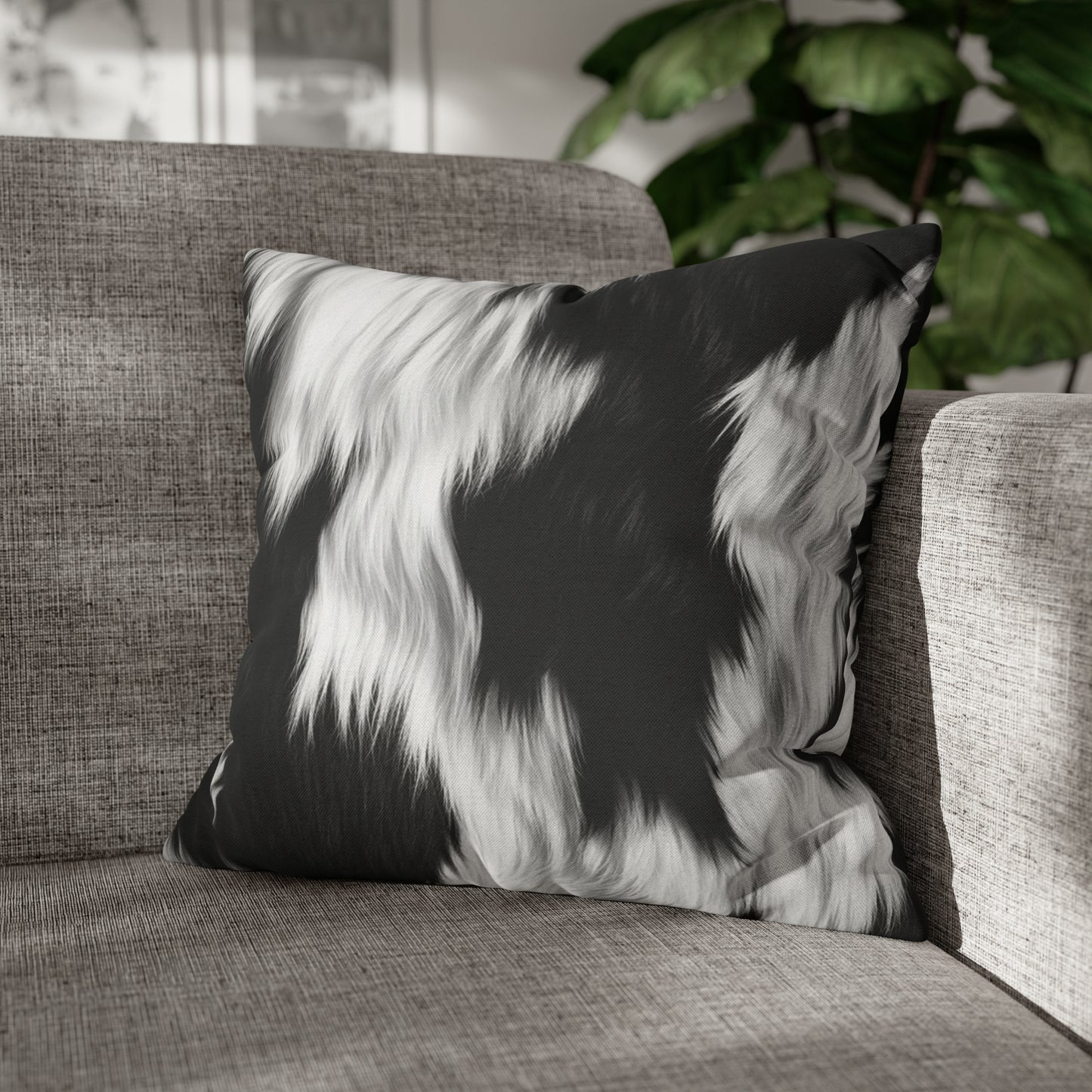 Cowhide on Hair Leather - Black and White - Designer Style - Spun Polyester Square Pillow Case